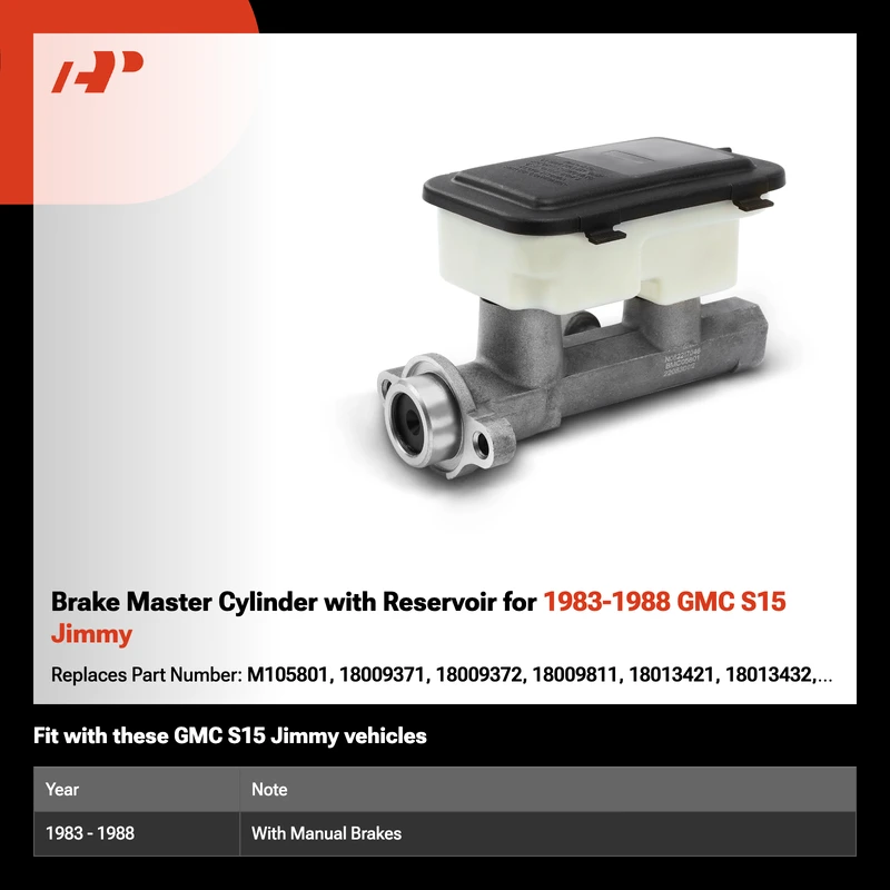 Brake Master Cylinder with Reservoir for 1983-1988 GMC S15 Jimmy