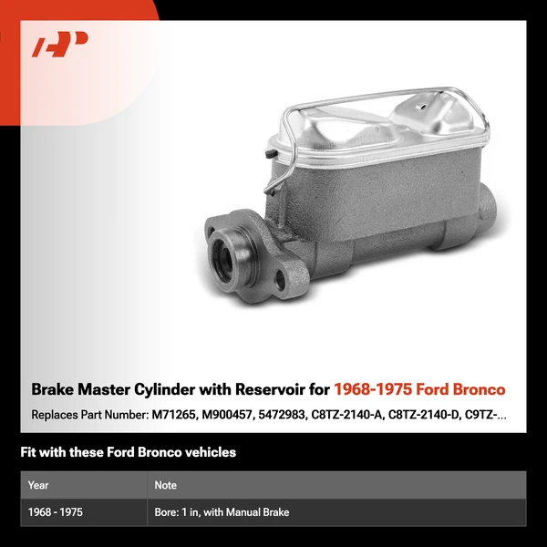 Brake Master Cylinder with Reservoir for 1968-1975 Ford Bronco