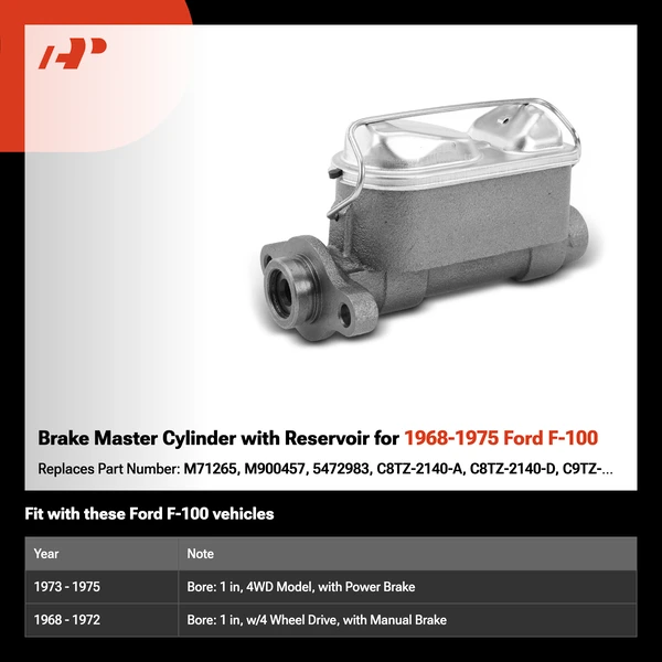 Brake Master Cylinder with Reservoir for 1968-1975 Ford F-100