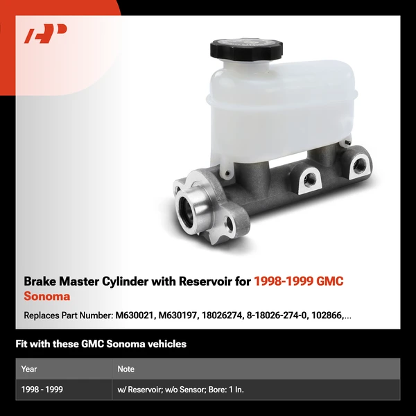 Brake Master Cylinder with Reservoir for 1998-1999 GMC Sonoma