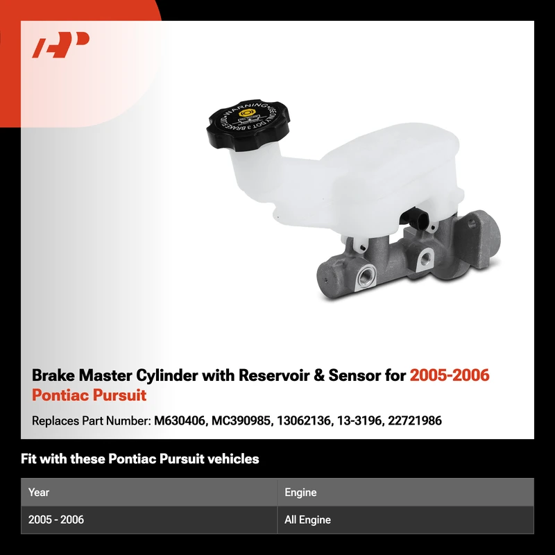 Brake Master Cylinder with Reservoir & Sensor for 2005-2006 Pontiac Pursuit