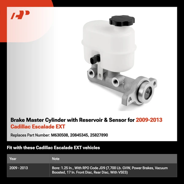 Brake Master Cylinder with Reservoir & Sensor for 2009-2013 Cadillac Escalade EXT