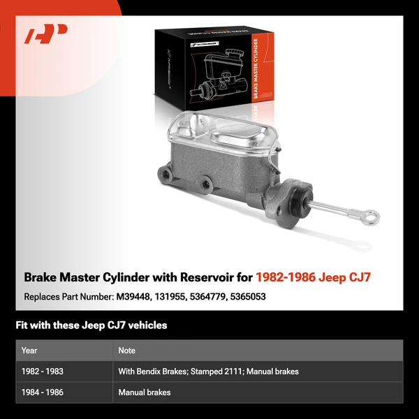 Brake Master Cylinder with Reservoir for 1982-1986 Jeep CJ7