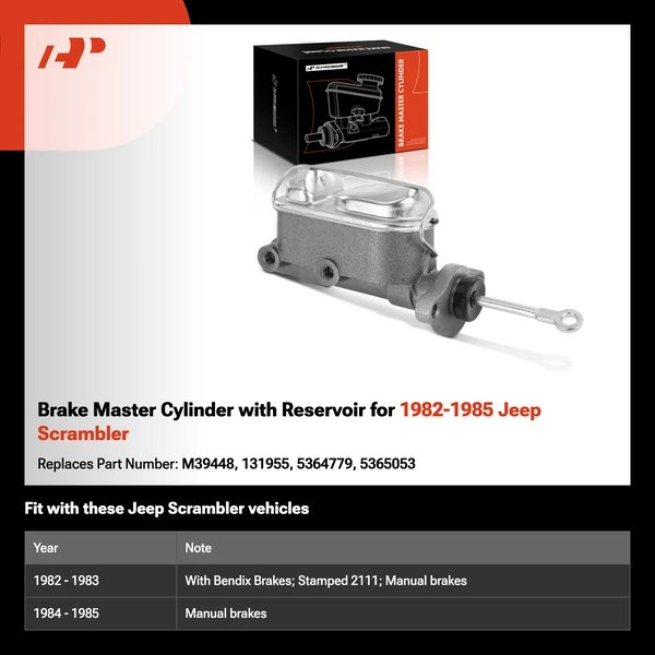 Brake Master Cylinder with Reservoir for 1982-1985 Jeep Scrambler