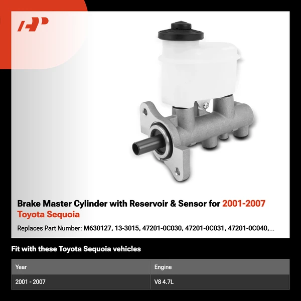 Brake Master Cylinder with Reservoir & Sensor for 2001-2007 Toyota Sequoia
