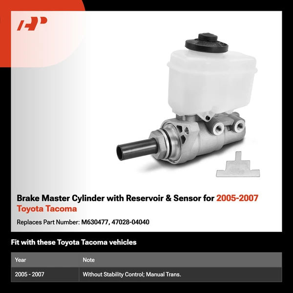 Brake Master Cylinder with Reservoir & Sensor for 2005-2007 Toyota Tacoma