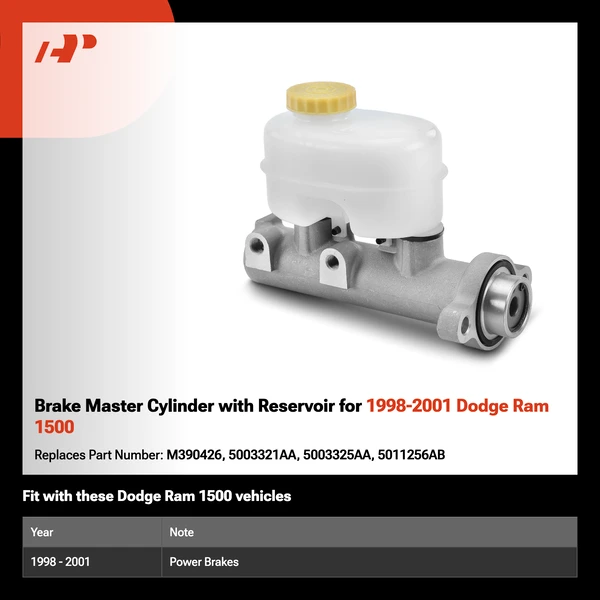 Brake Master Cylinder with Reservoir for 1998-2001 Dodge Ram 1500