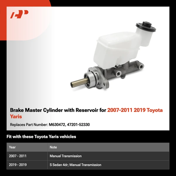 Brake Master Cylinder with Reservoir for 2007-2011 2019 Toyota Yaris