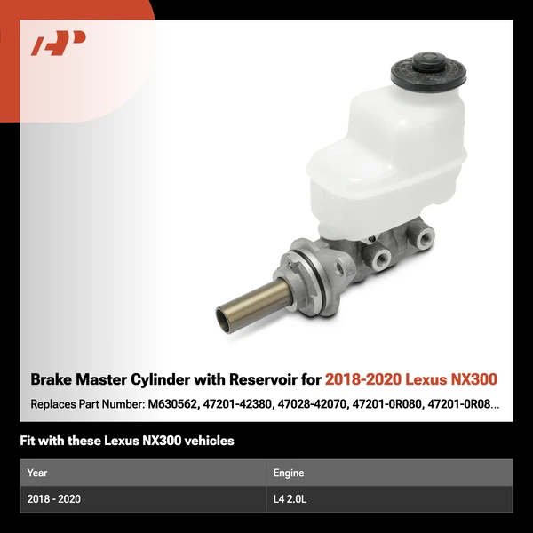 Brake Master Cylinder with Reservoir for 2018-2020 Lexus NX300