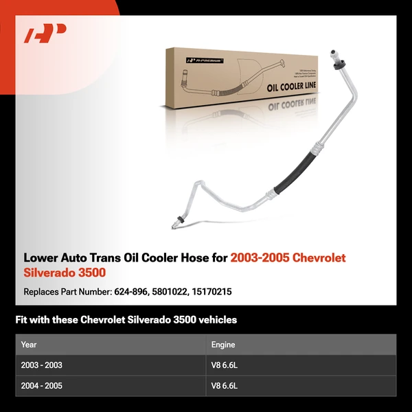 Lower Auto Trans Oil Cooler Hose for 2003-2005 Chevrolet Silverado 3500