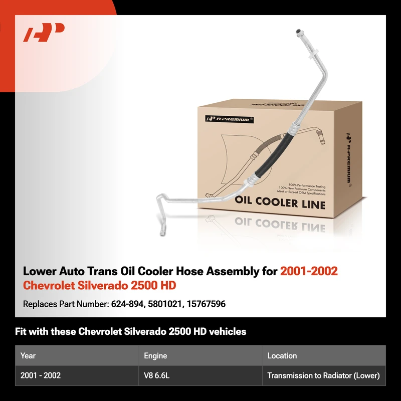 Lower Auto Trans Oil Cooler Hose Assembly for 2001-2002 Chevrolet Silverado 2500 HD