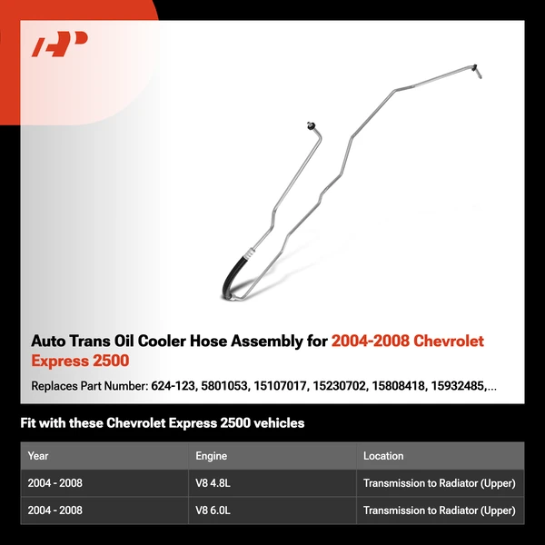 Auto Trans Oil Cooler Hose Assembly for 2004-2008 Chevrolet Express 2500