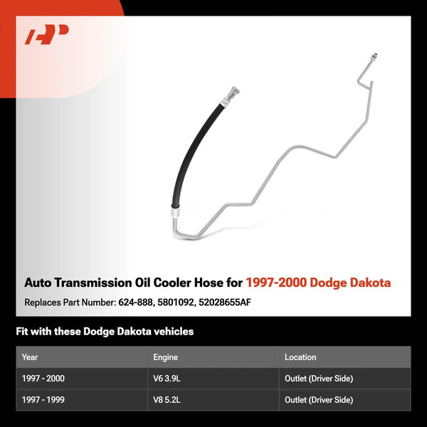 Auto Transmission Oil Cooler Hose for 1997-2000 Dodge Dakota
