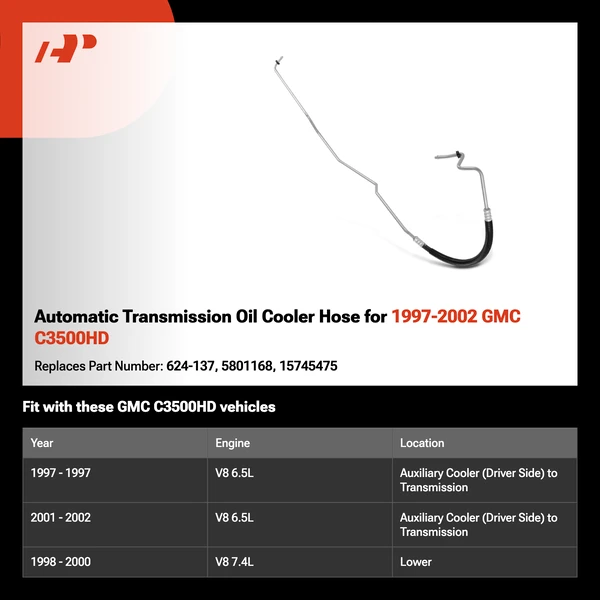 Automatic Transmission Oil Cooler Hose for 1997-2002 GMC C3500HD