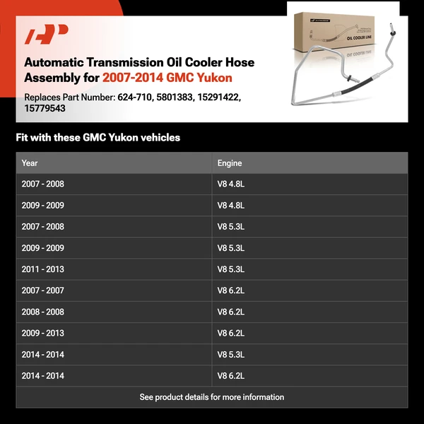 Automatic Transmission Oil Cooler Hose Assembly for 2007-2014 GMC Yukon