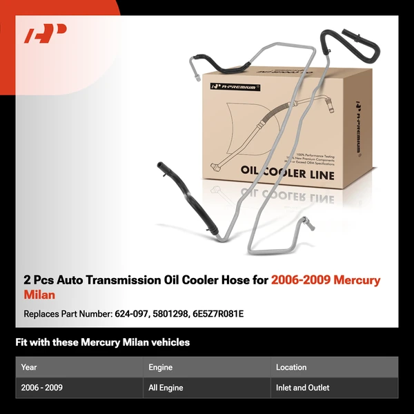 2 Pcs Auto Transmission Oil Cooler Hose for 2006-2009 Mercury Milan