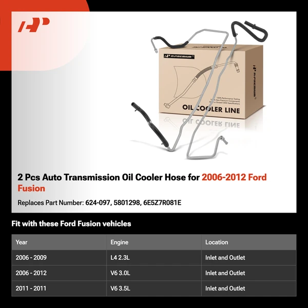 2 Pcs Auto Transmission Oil Cooler Hose for 2006-2012 Ford Fusion