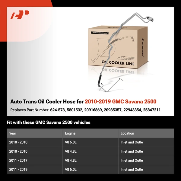Auto Trans Oil Cooler Hose for 2010-2019 GMC Savana 2500
