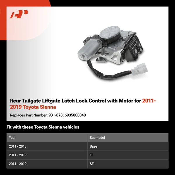 Rear Tailgate Liftgate Latch Lock Control with Motor for 2011-2019 Toyota Sienna