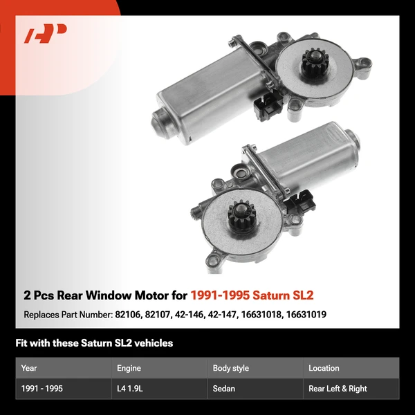 2 Pcs Rear Window Motor for 1991-1995 Saturn SL2