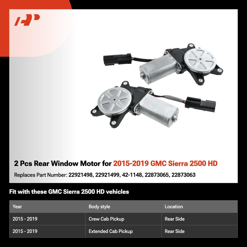 2 Pcs Rear Window Motor for 2015-2019 GMC Sierra 2500 HD