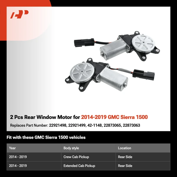 2 Pcs Rear Window Motor for 2014-2019 GMC Sierra 1500