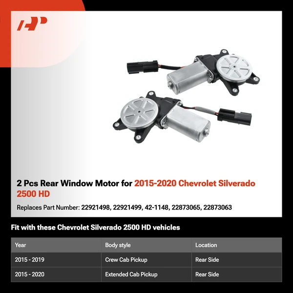 2 Pcs Rear Window Motor for 2015-2020 Chevrolet Silverado 2500 HD
