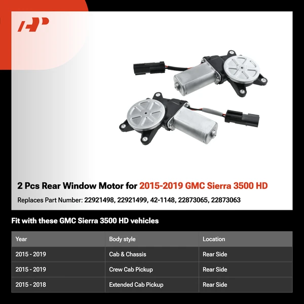 2 Pcs Rear Window Motor for 2015-2019 GMC Sierra 3500 HD
