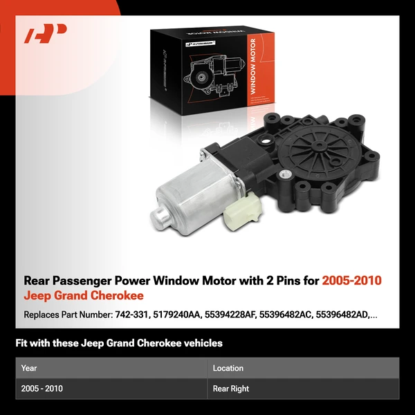 Rear Passenger Power Window Motor with 2 Pins for 2005-2010 Jeep Grand Cherokee