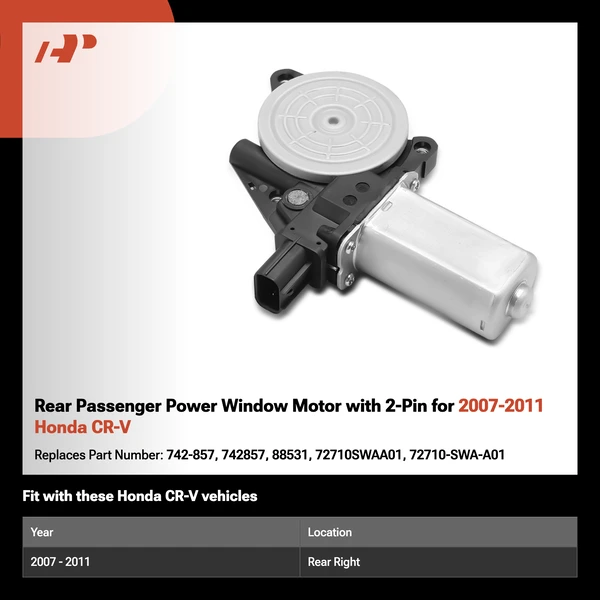 Rear Passenger Power Window Motor with 2-Pin for 2007-2011 Honda CR-V