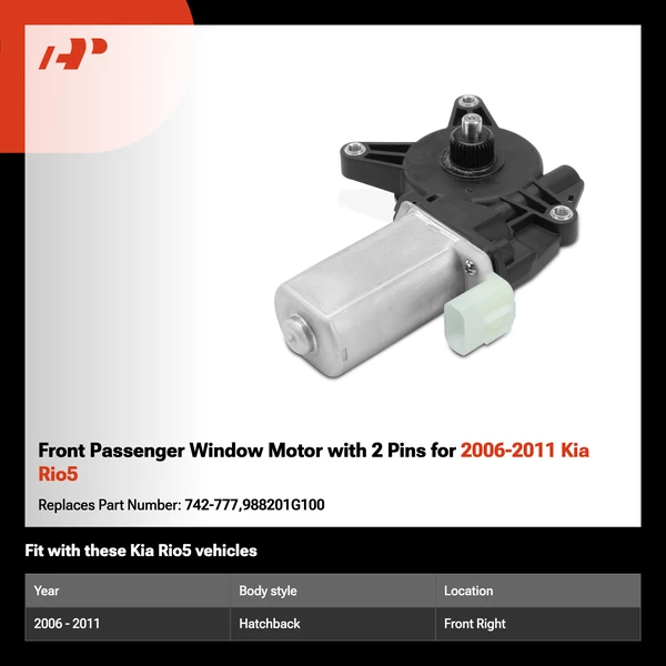 Front Passenger Window Motor with 2 Pins for 2006-2011 Kia Rio5