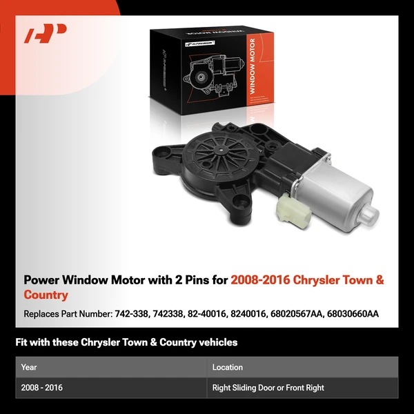 Power Window Motor with 2 Pins for 2008-2016 Chrysler Town & Country