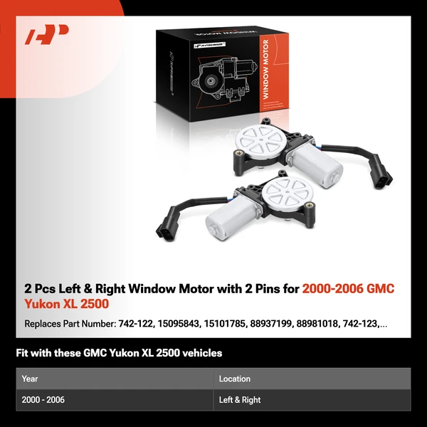 2 Pcs Left & Right Window Motor with 2 Pins for 2000-2006 GMC Yukon XL 2500