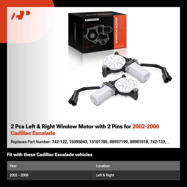 2 Pcs Left & Right Window Motor with 2 Pins for 2002-2006 Cadillac Escalade