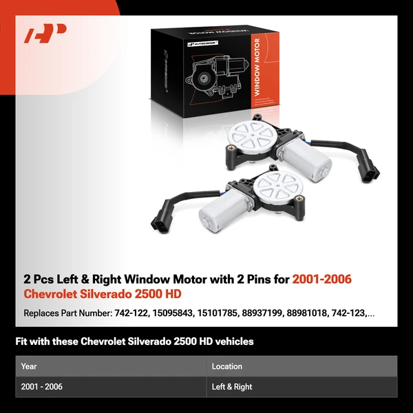 2 Pcs Left & Right Window Motor with 2 Pins for 2001-2006 Chevrolet Silverado 2500 HD