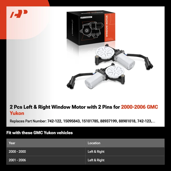 2 Pcs Left & Right Window Motor with 2 Pins for 2000-2006 GMC Yukon