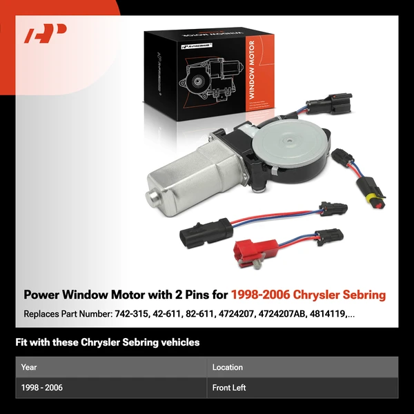 Power Window Motor with 2 Pins for 1998-2006 Chrysler Sebring