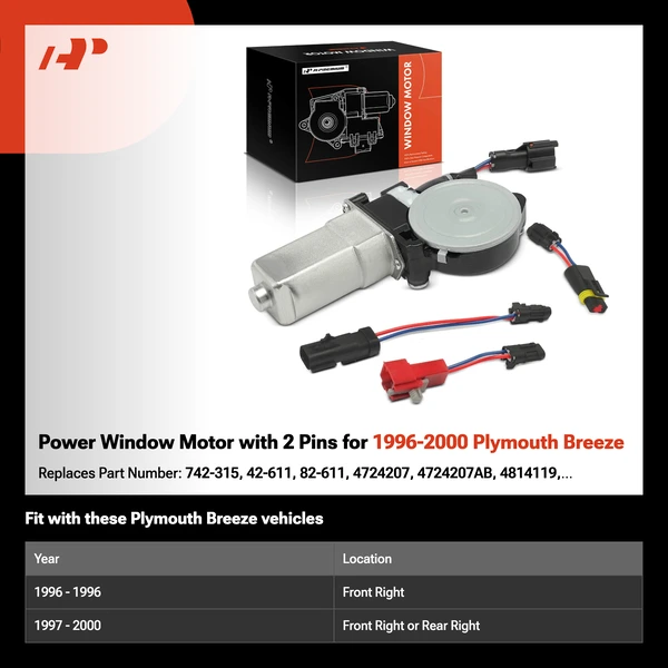 Power Window Motor with 2 Pins for 1996-2000 Plymouth Breeze
