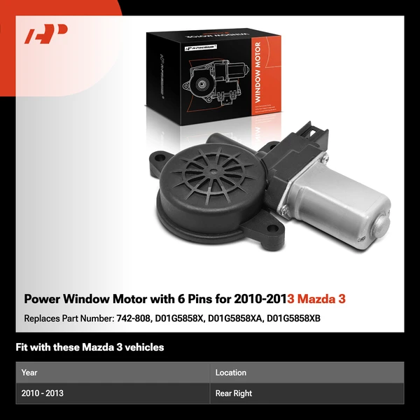 Power Window Motor with 6 Pins for 2010-2013 Mazda 3