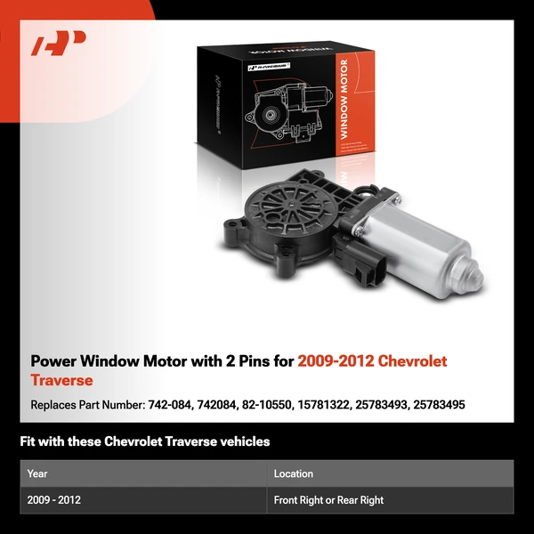 Power Window Motor with 2 Pins for 2009-2012 Chevrolet Traverse
