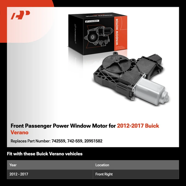Front Passenger Power Window Motor for 2012-2017 Buick Verano