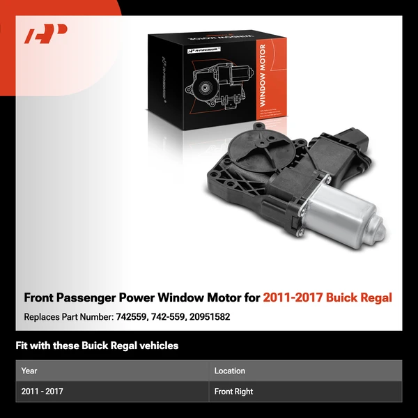 Front Passenger Power Window Motor for 2011-2017 Buick Regal