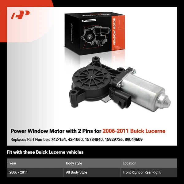 Power Window Motor with 2 Pins for 2006-2011 Buick Lucerne