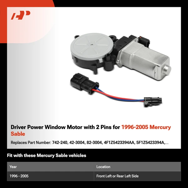 Driver Power Window Motor with 2 Pins for 1996-2005 Mercury Sable