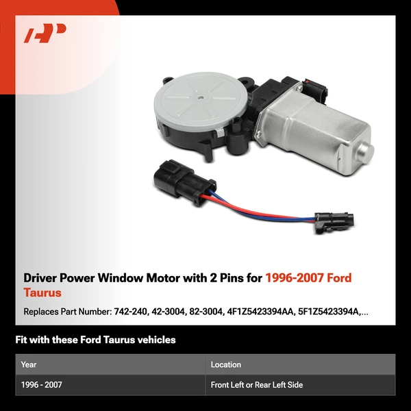 Driver Power Window Motor with 2 Pins for 1996-2007 Ford Taurus