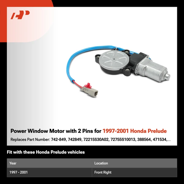 Power Window Motor with 2 Pins for 1997-2001 Honda Prelude