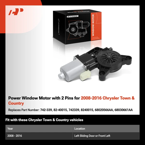 Power Window Motor with 2 Pins for 2008-2016 Chrysler Town & Country