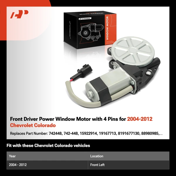 Front Driver Power Window Motor with 4 Pins for 2004-2012 Chevrolet Colorado