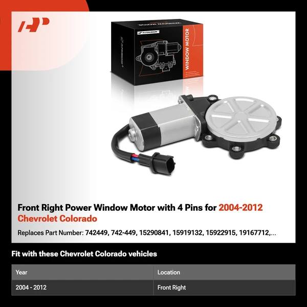 Front Right Power Window Motor with 4 Pins for 2004-2012 Chevrolet Colorado