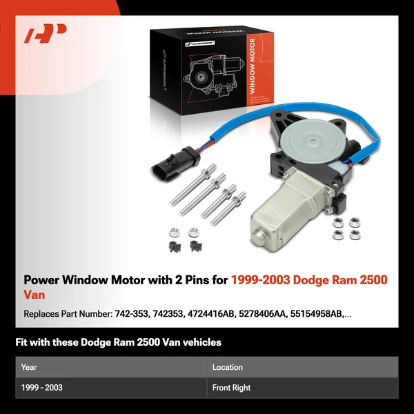 Power Window Motor with 2 Pins for 1999-2003 Dodge Ram 2500 Van